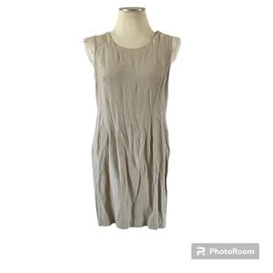 Vtg Y2K 2000s Beige Textured Sleeveless Shift Dress Wmns M/L Cottagecore Boho